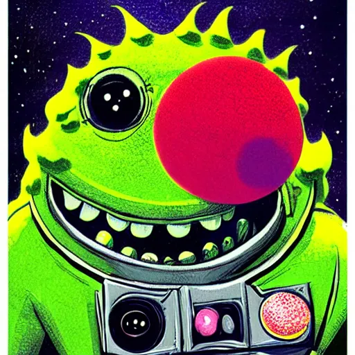 Image similar to a tennis ball monster in space , digital art, fantasy, magic, trending on artstation, ultra detailed, professional illustration by Basil Gogos