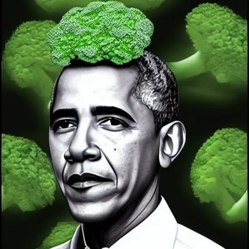 Prompt: barack obama with hair made out of broccoli. still image. high detail