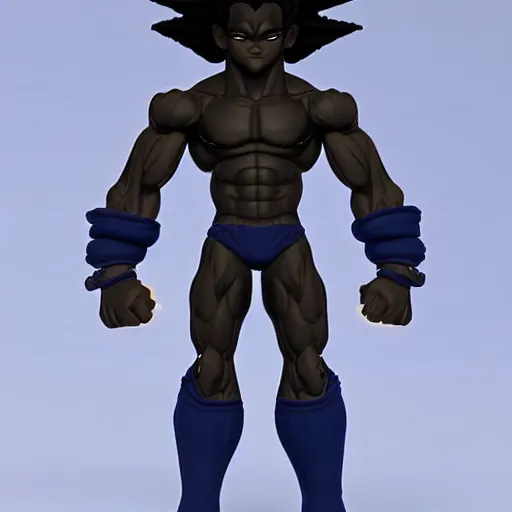 Image similar to black goku, highly detailed, ultra highly detailed, 3 d rendered, precise quality, trending