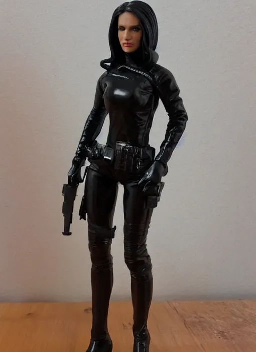 Prompt: Product Introduction Photos, 4K, Full body, 80mm resin detailed miniature of a spy woman in leather suit