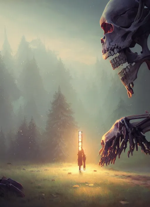 Image similar to Highly detailed necrotic bones, Stephen Bliss, unreal engine, fantasy art by Greg Rutkowski, Loish, Rhads, Makoto Shinkai and Lois van baarle, ilya kuvshinov, rossdraws, Tom Bagshaw, global illumination, radiant light, detailed and intricate environment