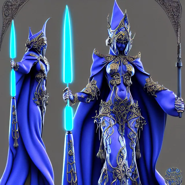 Image similar to elemental water witch in ornate blue robes and staff, highly detailed, 8 k, hdr,, clayton crain