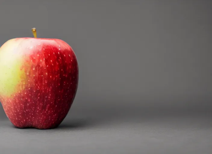 Image similar to photo still of an apple with human teeth, 8 k, studio lighting bright ambient lighting key light, 8 5 mm f 1. 8