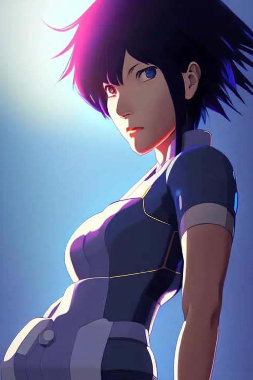 Image similar to a fullbody portrait of motoko kusanagi on top of a tachikoma : : stand alone complex, ghost in the shell, netflix : : by ilya kuvshinov, rossdraws, artgerm, sola digital arts, anti aliasing, raytracing : :