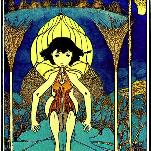 Prompt: nausicaa of the valley of the wind by Harry Clarke