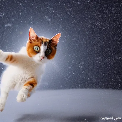 Image similar to photo of hyperspeed flying through space, siamese snowshoe cat running fast with motion blur