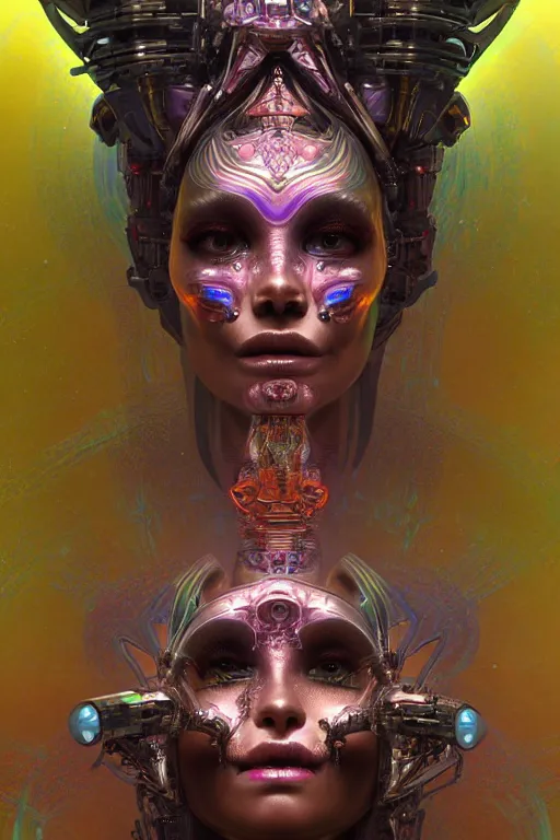 Prompt: ultra detailed Female Android deity, scifi, octane render, (dia de los muertos), asymmetrical, intricate concept art, triadic color scheme, art by artgerm and giger and DZO and greg rutkowski and alphonse mucha and loish and WLOP