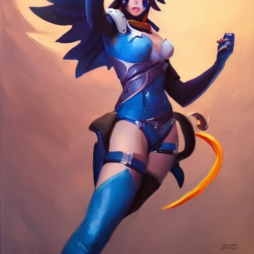 Prompt: greg manchess portrait painting of partially armored ahri as overwatch character, medium shot, asymmetrical, profile picture, organic painting, sunny day, matte painting, bold shapes, hard edges, street art, trending on artstation, by huang guangjian and gil elvgren and sachin teng