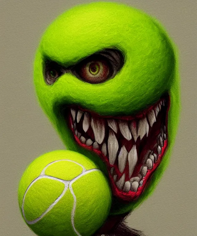 Prompt: a portrait of a tennis ball monster, chalk, fantasy, elegant, digital painting, artstation, concept art, matte, sharp focus, illustration, art by basil gogos