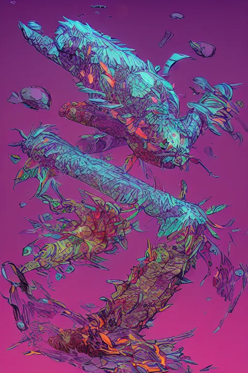 Image similar to 3 d render creature animal sushi cristal eye roots cactus fish wing elemental flush of force nature micro world fluo, that looks like it is from borderlands and by feng zhu and loish and laurie greasley, victo ngai, andreas rocha, john harris