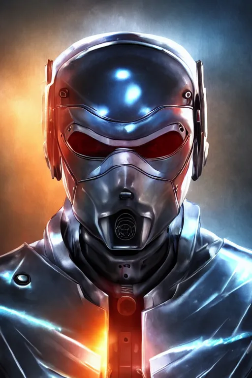 Image similar to cyber cyborg ninja mask helmet metal gear solid artic suit swat commando, global illumination ray tracing hdr fanart arstation by sung choi and eric pfeiffer and gabriel garza and casper konefal, a spectacular view cinematic rays of sunlight comic book illustration, by john kirby