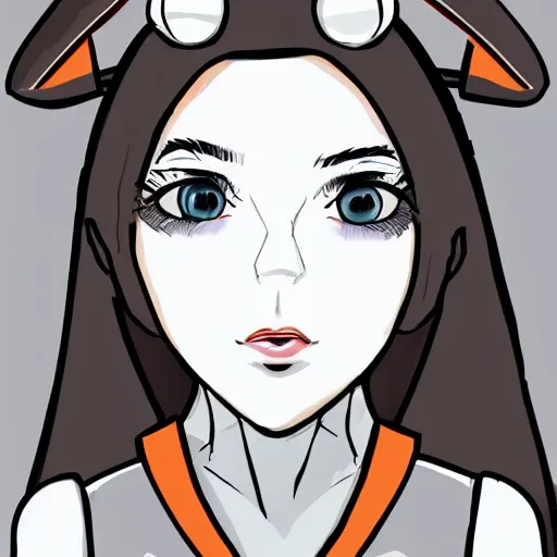 Prompt: Doodle of a cute young woman with robot ears and eyes, 4k