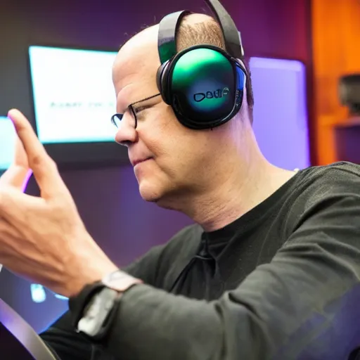 Prompt: Olaf Scholz wearing Razer Headset playing Valorant on his RGB PC