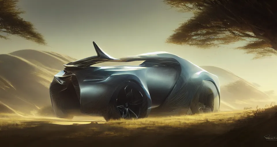 Prompt: a concept suv designed by rolls royce and zaha hadid, driving through african savannah, artgerm and greg rutkowski and alphonse mucha, an epic fantasy, volumetric light, detailed, establishing shot, an epic fantasy, trending on art station, octane render, midsommar