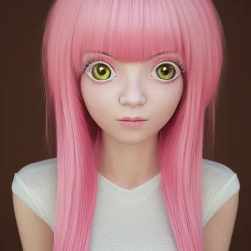 Image similar to A portrait of Nikki from Shining Nikki and Love, a cute 3d cgi toon young woman with long light pink hair, full bangs, hazel eyes, full face, light makeup, pale skin, Chinese heritage, cute outfit, medium shot, mid-shot, hyperdetailed, 8k, trending on artstation, as a Pixar character