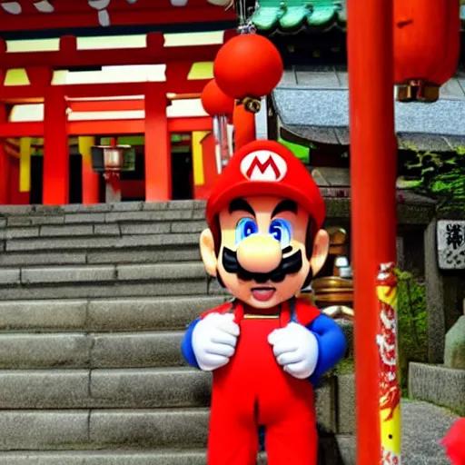 Image similar to photo of super mario visiting fushimi inari shrine