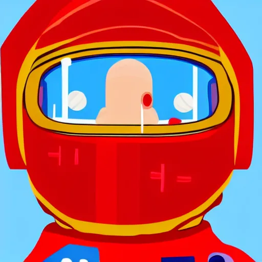 Image similar to a red suit astronaut high detail, with a light blue face, 4 k, cute simple cartoon kawaii