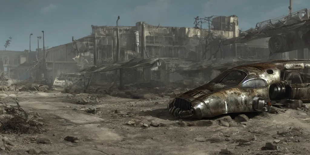 Image similar to fallout concept art car render ultra unreal engine 5