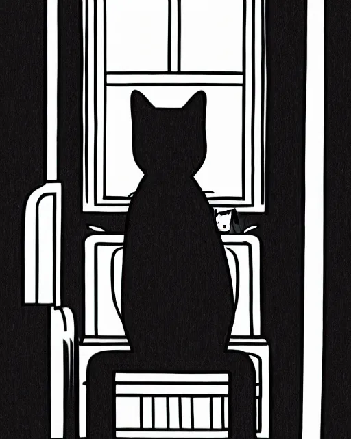 Prompt: a cat seated on the subway, cross-legged. White background. minimalist New Yorker cartoon. B&W. Black and white.