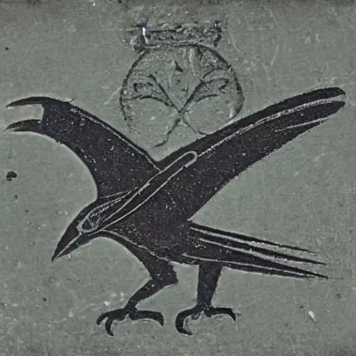 Image similar to a medieval logo illustrating a crow made out of metal