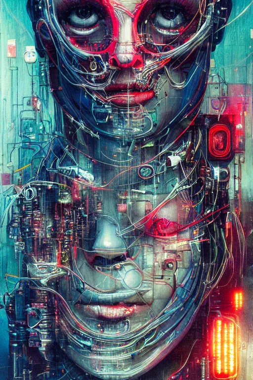 Image similar to portrait of computer & circuits, melting, nasa, 8 k, by tristan eaton, stanley artgermm, tom bagshaw, greg rutkowski, carne griffiths, ayami kojima, beksinski, giger, trending on deviantart, face enhance, hyper detailed, minimalist, cybernetic, android, blade runner, full of colour, super detailed