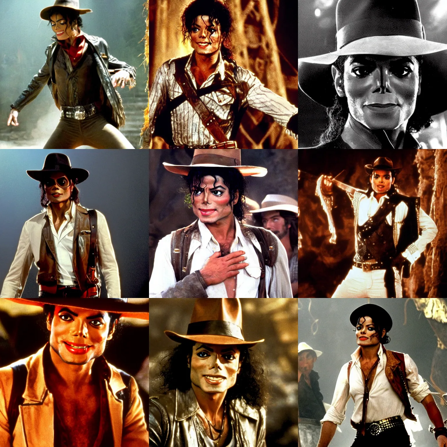 Prompt: Michael Jackson as Indiana Jones, Still from Temple of Doom (1984)