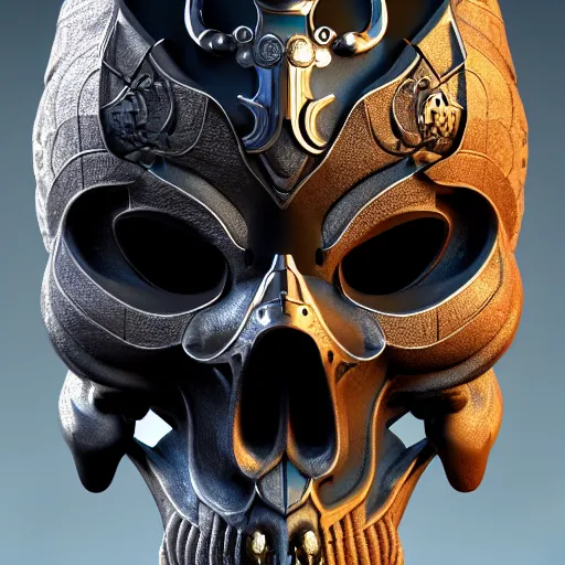 Image similar to sentient samurai skull mask, inspired by mario feng and luis rollo, intricate, elegant, volumetric lighting, scenery, digital painting, highly detailed, artstation, sharp focus, illustration, concept art, 8 k, ultra hd