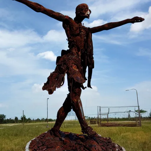 Prompt: a statue of death made of rusted steel-n 9