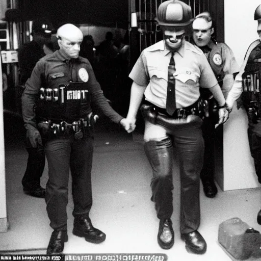 Image similar to ronald mcdonald being arrested in florida during an fbi raid cctv footage