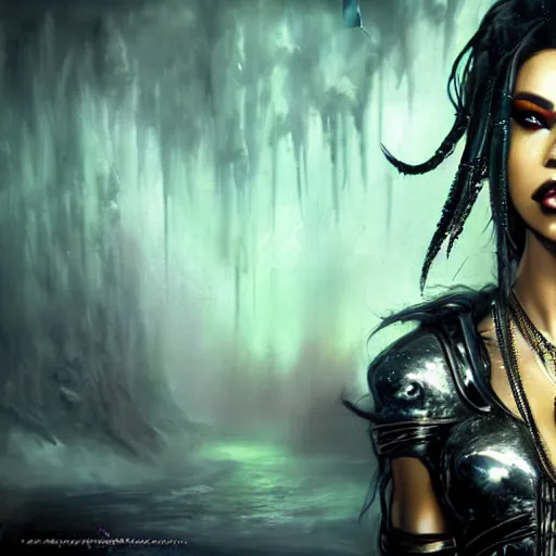 Prompt: aaliyah as queen of the damned, darkwave, darksynth, concept headshot art, sharp, digital matte painting, art by luis royo, greg rutkowski, wlop, dramatic lighting, trending on artstation