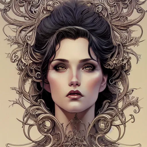 Image similar to a beautiful detailed front view portrait of a woman with ornate growing around, ornamentation, sculpture, elegant, luxury, beautifully lit, artgerm, joshua middleton comic cover art,