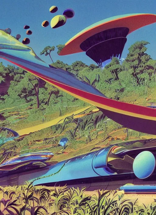 Prompt: photorealistic image of a retro futurism, solarpunk, nature - core, psychedelic, by roger dean, by dean ellis