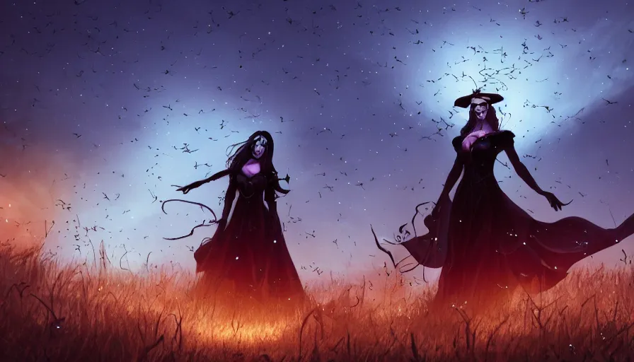 Prompt: lady death surrounded by fireflies walking away with me, cinematic lighting, wow, establishing shot
