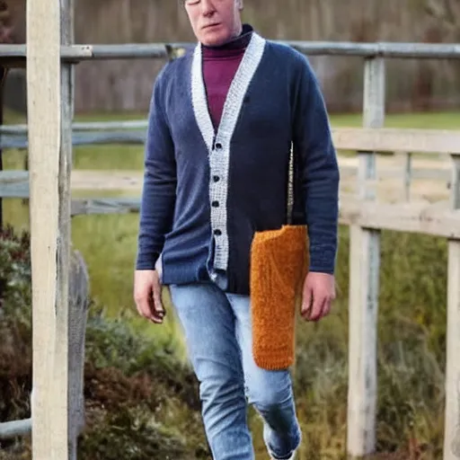 Image similar to Bojack Horseman in real life, A horse wearing a cardigan and jeans, photo