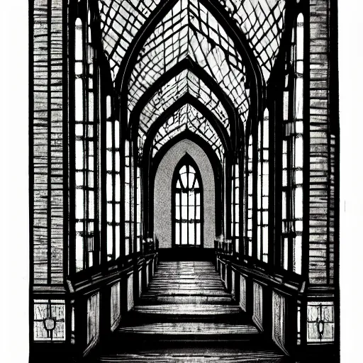 Prompt: arcane library with spiral staircases very detailed late evening stained glass windows, moody dark musty old, Samuel Schultz