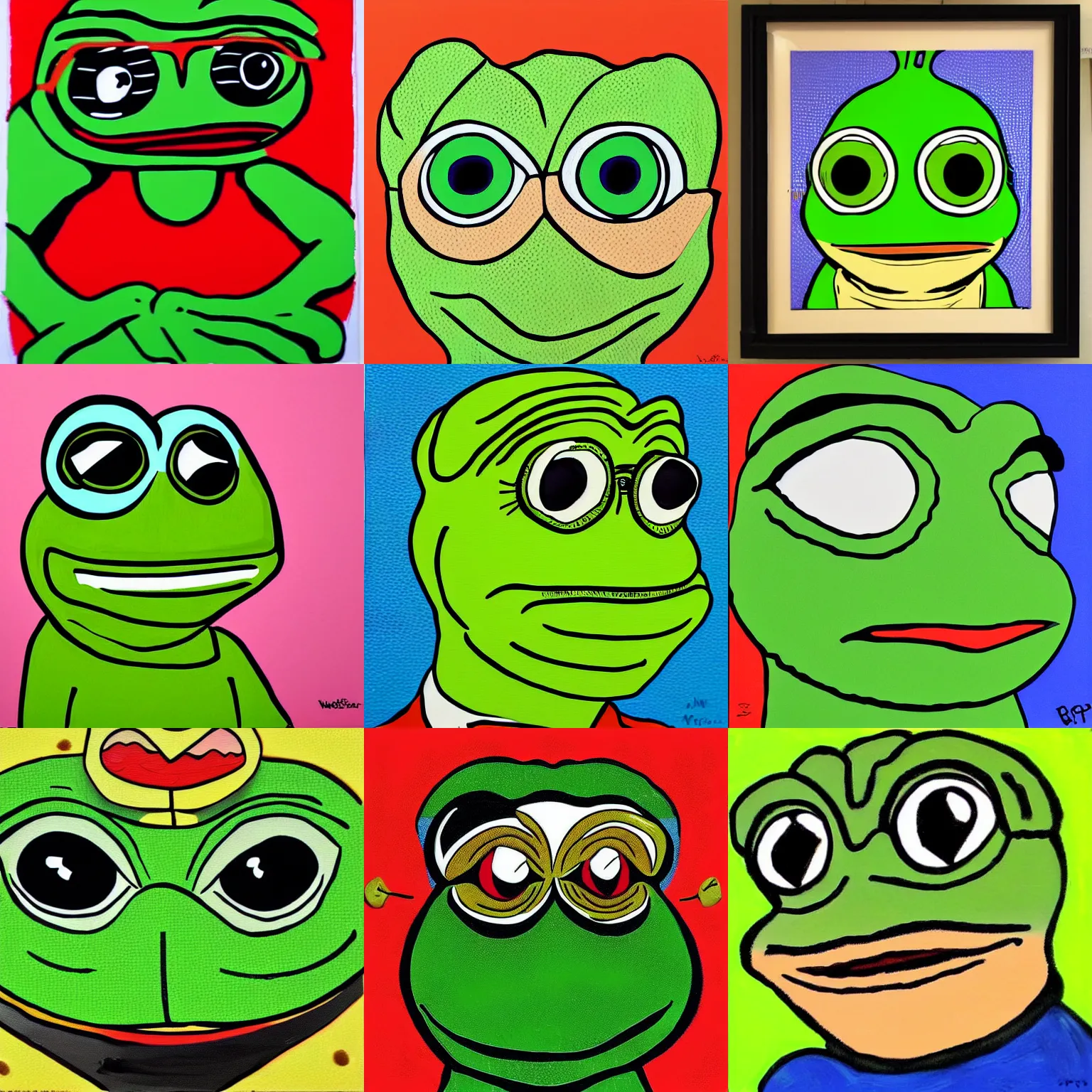 pepe the frog,pop art painting by Walter Battiss, | Stable Diffusion ...