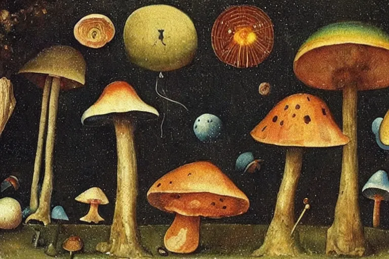 Image similar to how magic mushrooms can take us to the farthest reaches of inner space, painting by bosch