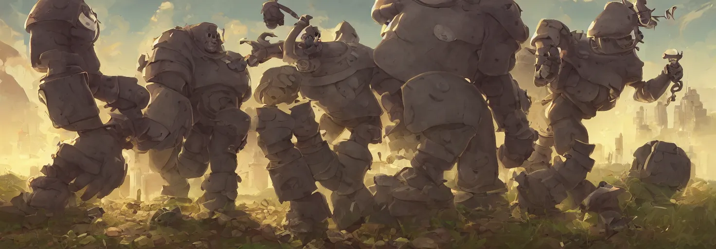 Image similar to battle of two stone golems, golems + cigarettes + weed, character design, hero 2 d fanart artsation, comics, behance hd by jesper eysing, rads, makoto shinkai and lois van baerle, ilya kuvshinov