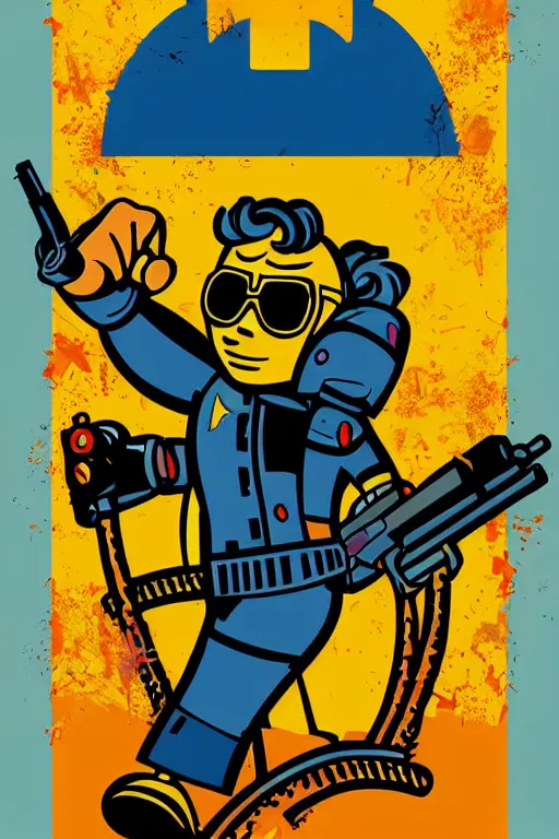 Image similar to fallout 7 6 retro futurist illustration art by butcher billy, sticker, colorful, illustration, highly detailed, simple, smooth and clean vector curves, no jagged lines, vector art, smooth andy warhol style