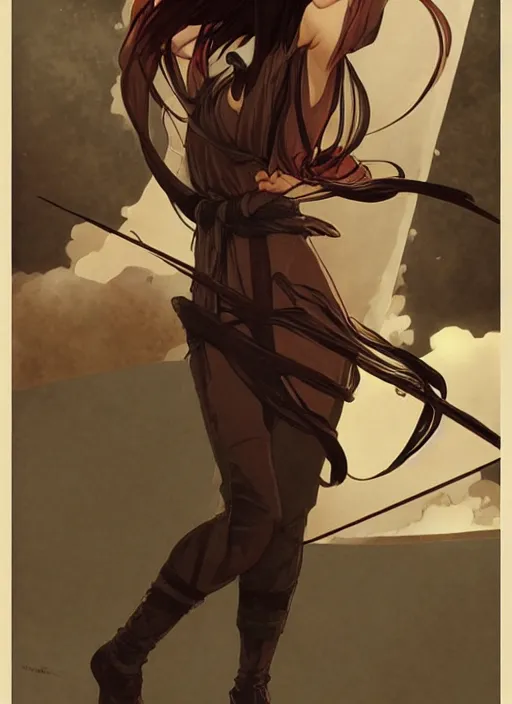 Image similar to Mikasa Ackerman, concept art, smooth matte, focused, illustration art style by Ian Spriggs and Alphonse Mucha