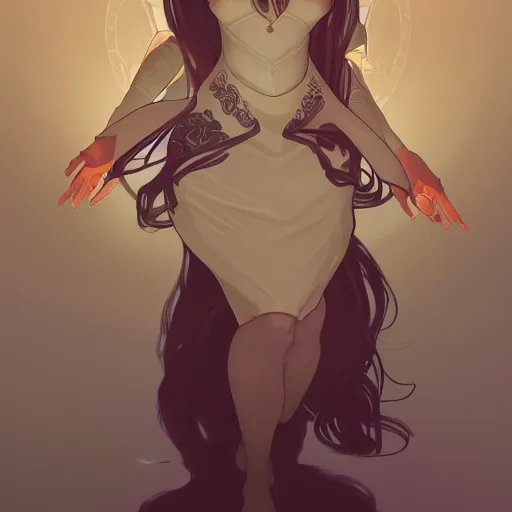 Image similar to Female elf cleric, ambient lighting, 4k, alphonse mucha, lois van baarle, ilya kuvshinov, rossdraws, artstation