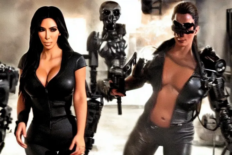 Prompt: VFX movie where Kim Kardashian plays the Terminator by James Cameron