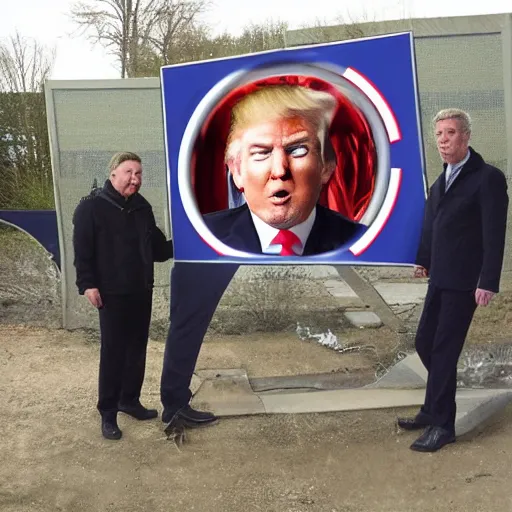 Prompt: donald trump make silly face at stargate