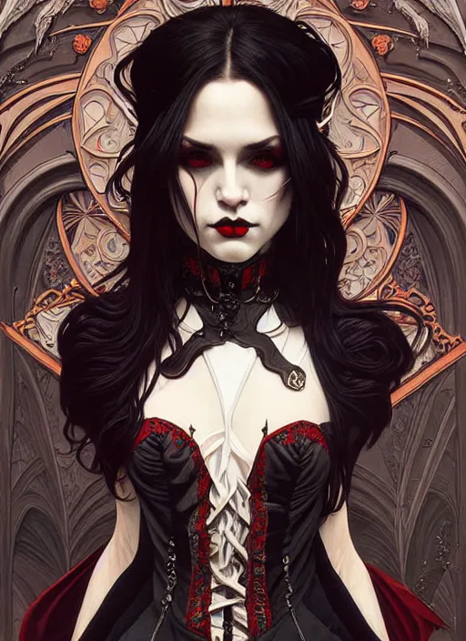 Image similar to hyper detailed ultra sharp painting of a elite vampire count. trending on artstation, warpaint aesthetic, darkwave, gothic, eerie, ornate, intricate, digital painting, concept art, smooth, sharp focus, illustration, art by artgerm and james jean, gilleard james and alphonse mucha, 8 k