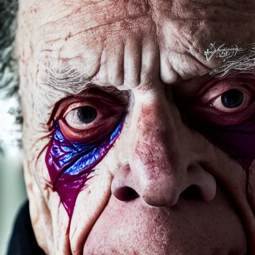 Image similar to Rupert Murdoch as The Joker, Rupert Murdoch, satan, portrait photography, depth of field, bokeh