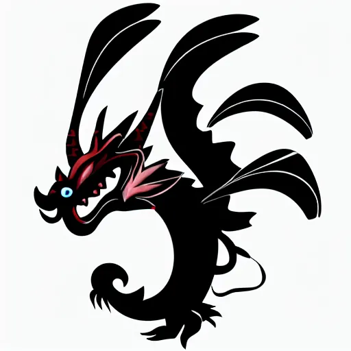 Image similar to a black logo on a white background of a very cute small dragon with well-designed head, vector graphics