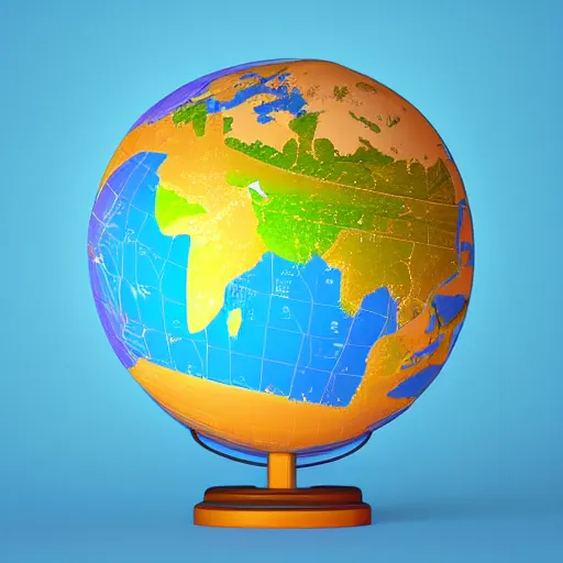 Image similar to a vector globe illustration with famous 3 d touristic landmarks on it, 3 d render, 3 d model, smooth, ray tracing, illustration, in the style of maxim shkret