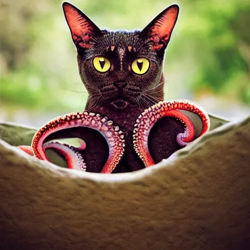 Image similar to an octopus - cat - hybrid, animal photography