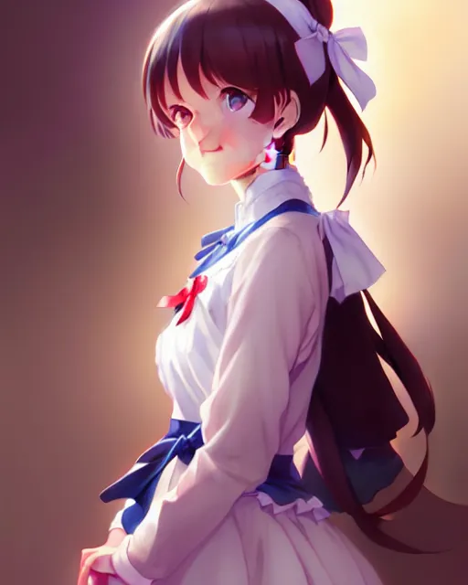 Image similar to young girl in maid uniform by Stanley Artgerm Lau, WLOP, Rossdraws, James Jean, Andrei Riabovitchev, Marc Simonetti, and kyoani, krenz cushart, pixiv