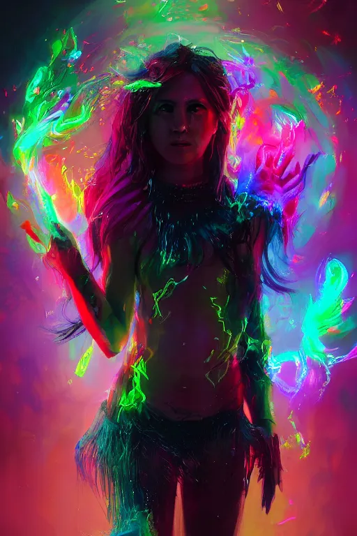 Image similar to a fancy portrait of a young Demon girl covered in rainbow flames by Greg Rutkowski, Sung Choi, Mitchell Mohrhauser, Maciej Kuciara, Johnson Ting, Maxim Verehin, Peter Konig, final fantasy , 8k photorealistic, cinematic lighting, HD, high details, atmospheric , trending on artstation